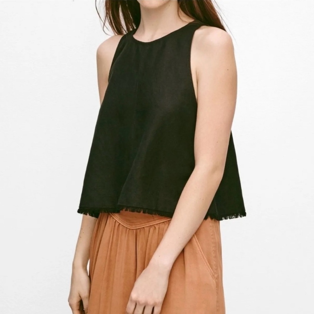 Aritzia Wilfred Black Sleeveless linen crop Top XXS